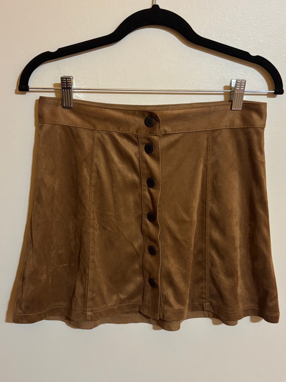 American Eagle Outfitters Brown Suede-Look Button Side Skater Skirt